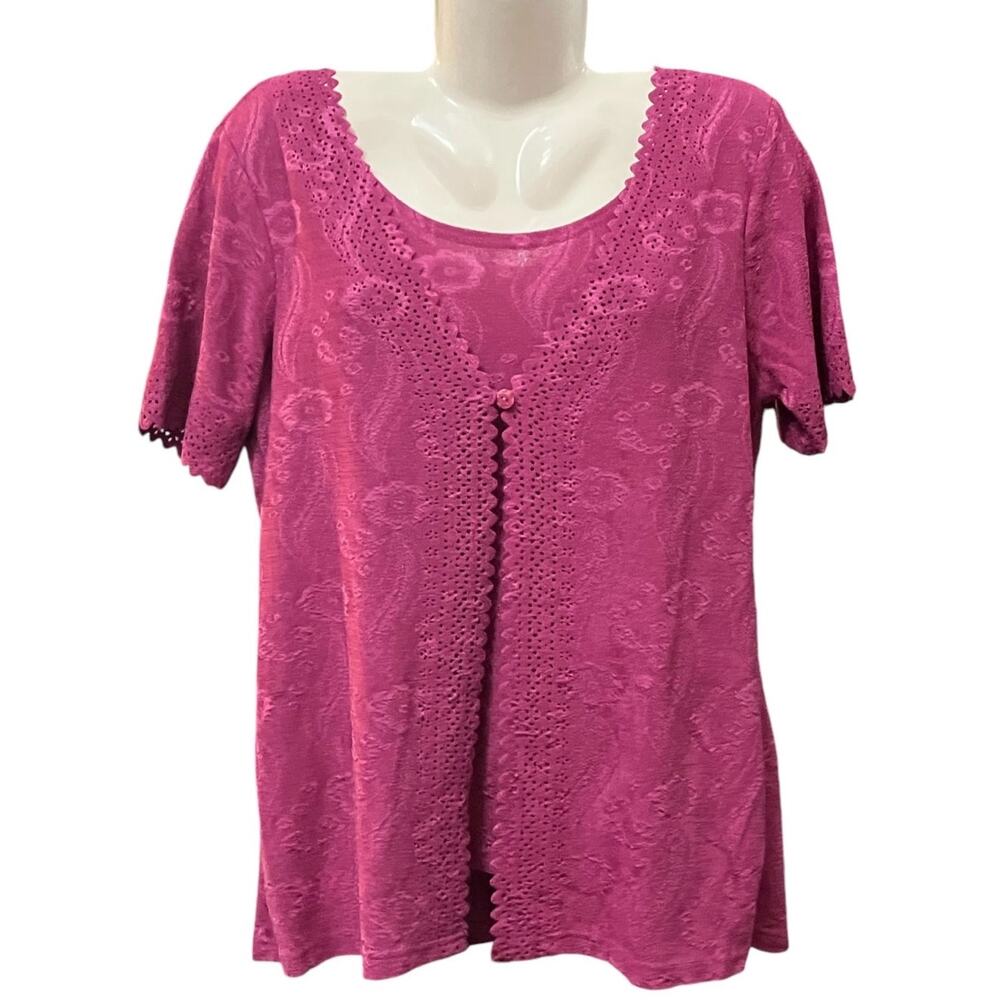 M Street Women's Fushia Front Button Closure Cutout Detail Layered Top Size L